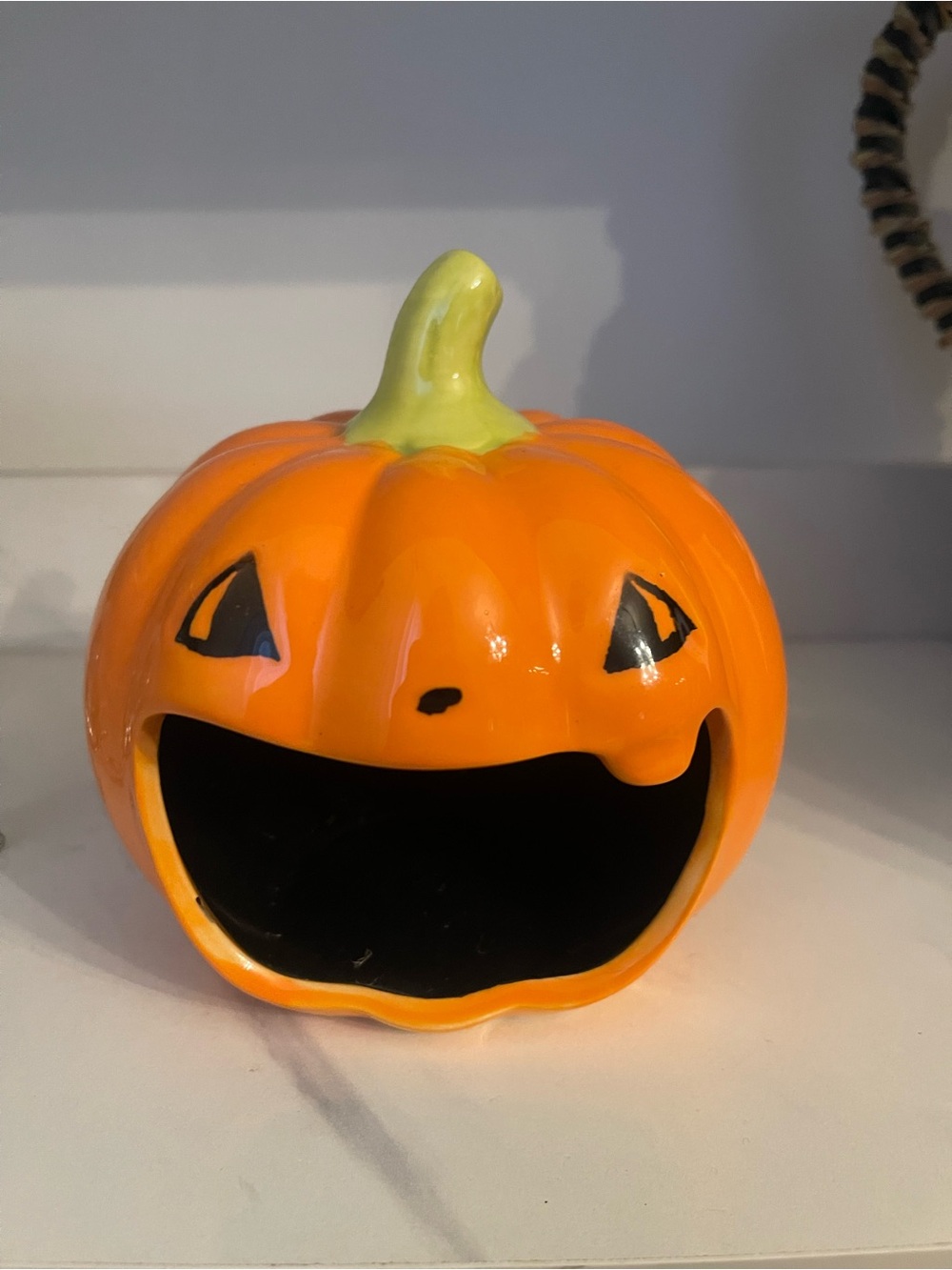 Orange Ceramic Jack-o'-Lantern Pumpkin candy dish